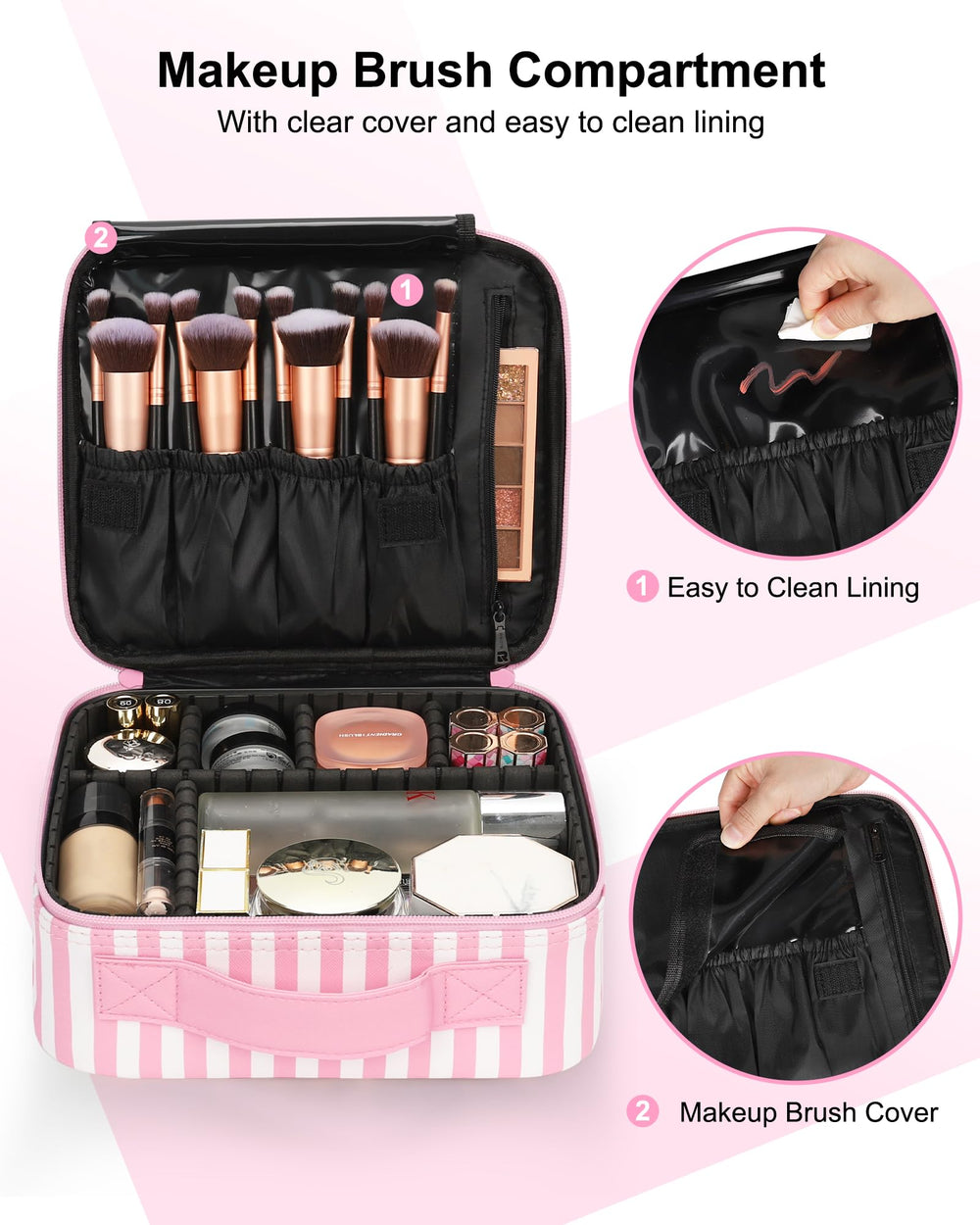 Relavel makeup brush compartment dust-cover keeps brushes clean and accessible while traveling.