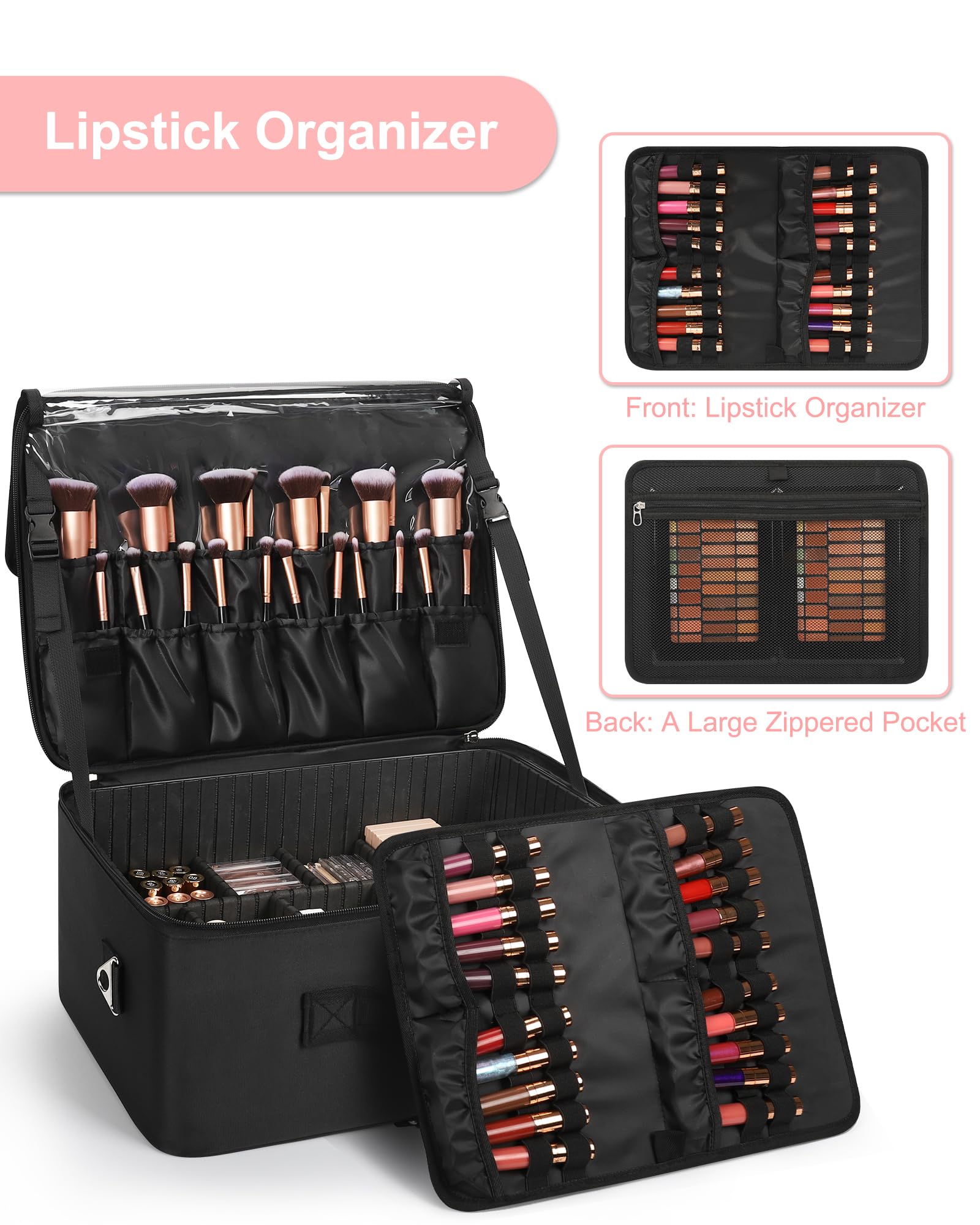 Relavel makeup case brush section designed to hold 50–60 brushes securely