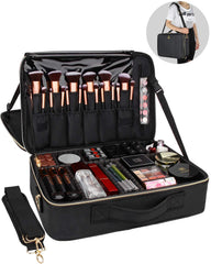 Relavel makeup case features 12 elastic brush slots keeping brushes protected.