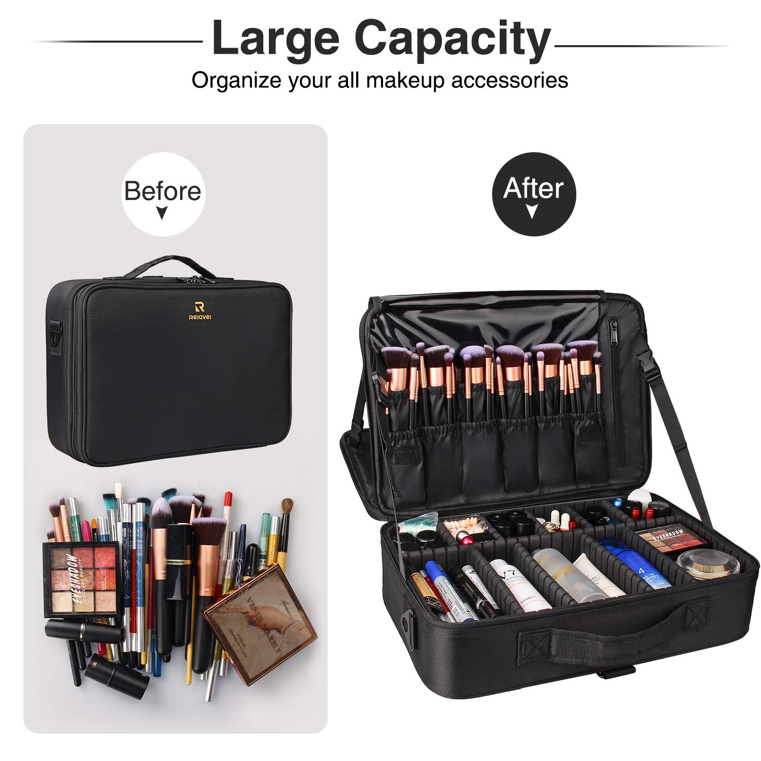 Relavel makeup case brush slots keep brushes organized and protected