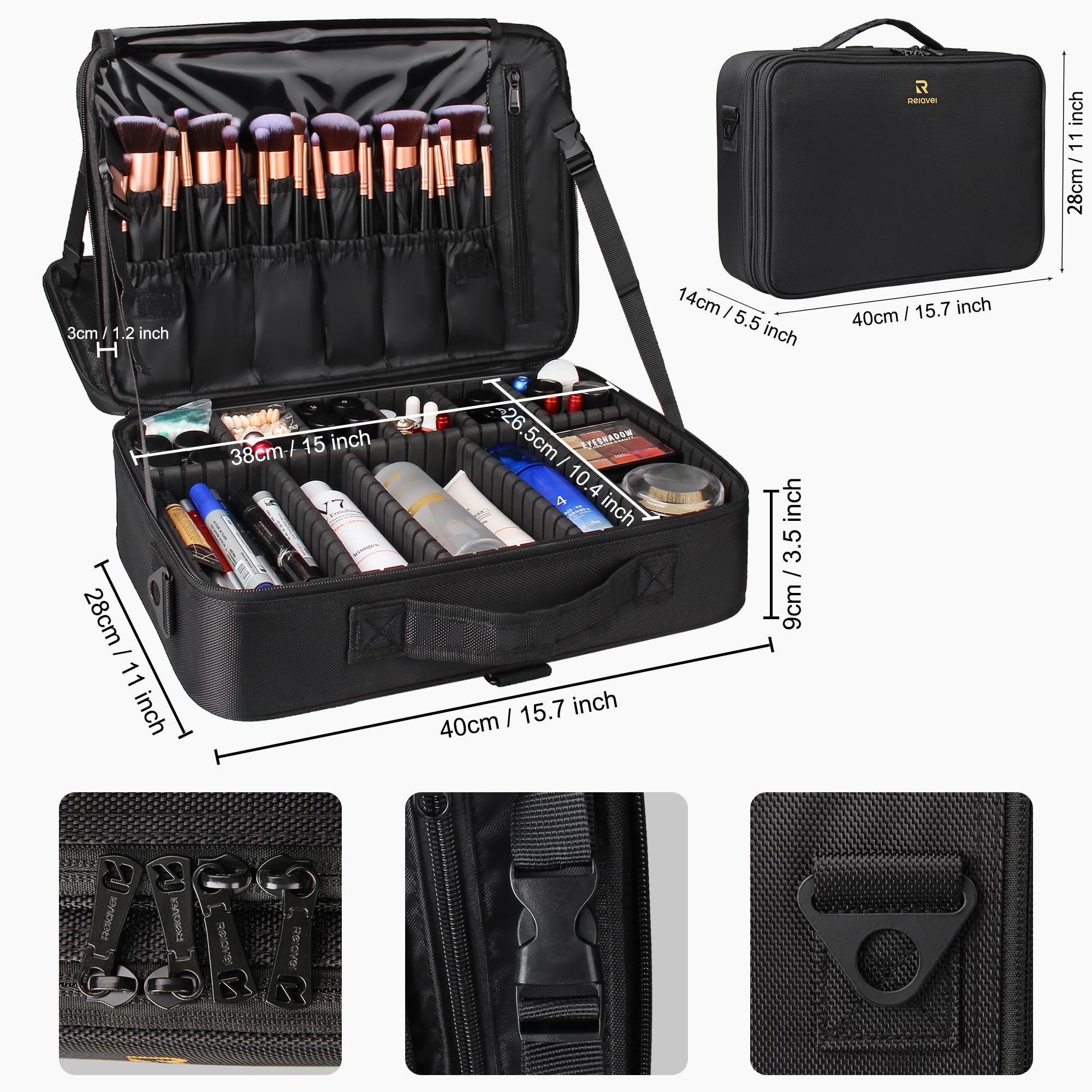 Relavel makeup case interior dividers provide adjustable space for cosmetics