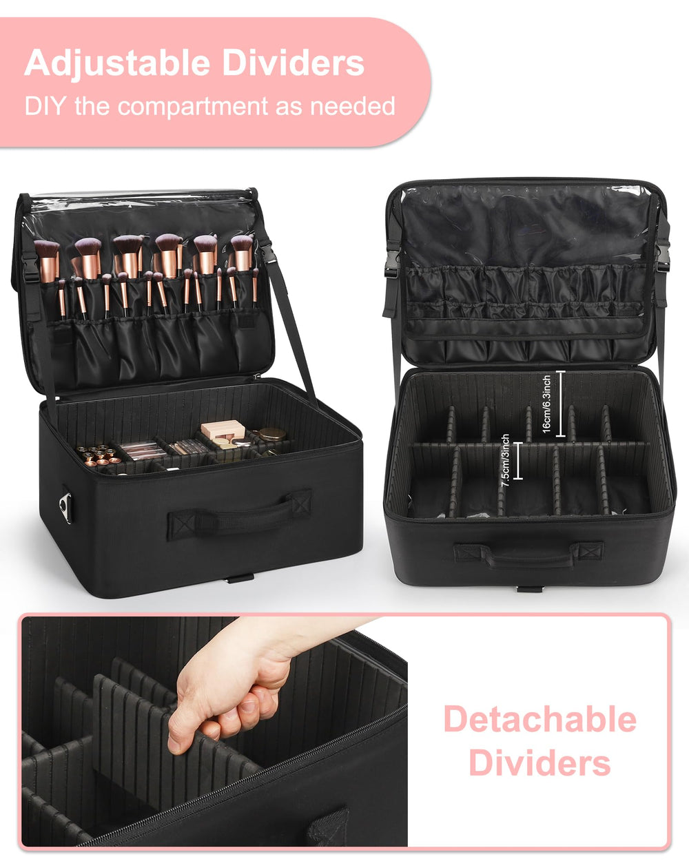 Relavel makeup case with shoulder strap ready for on-the-go use
