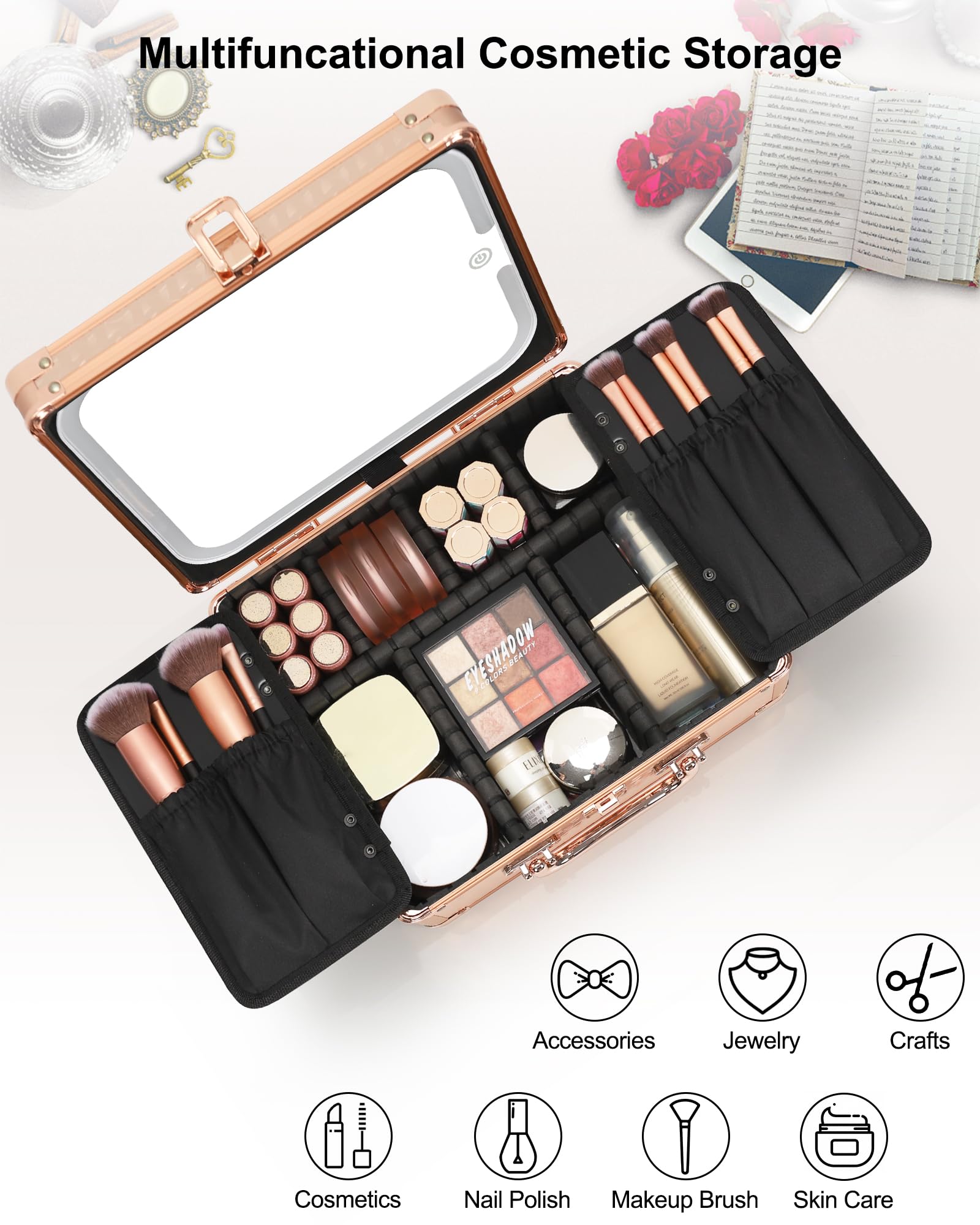Relavel makeup case USB-rechargeable mirror with long-lasting power.