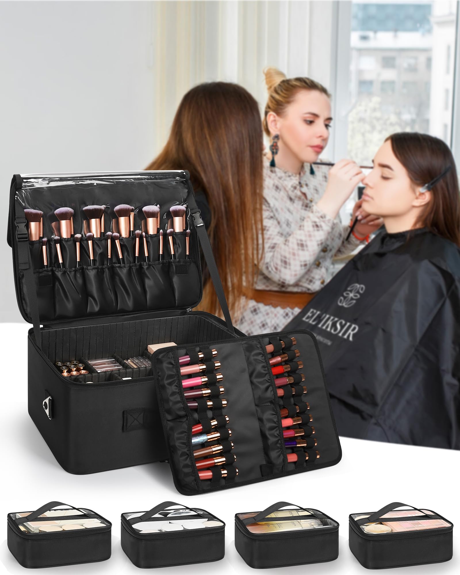 Relavel makeup case close-up of durable zipper and exterior material for travel