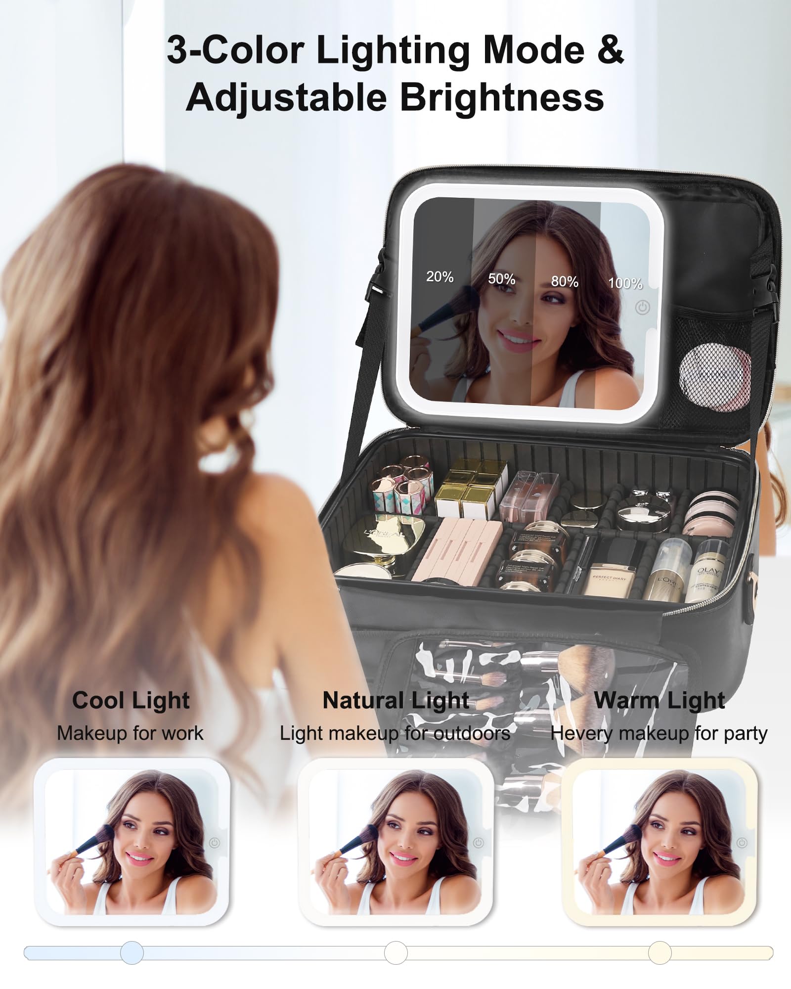 Relavel makeup train case waterproof PU leather demonstrates durable, easy-to-clean surface on the go.