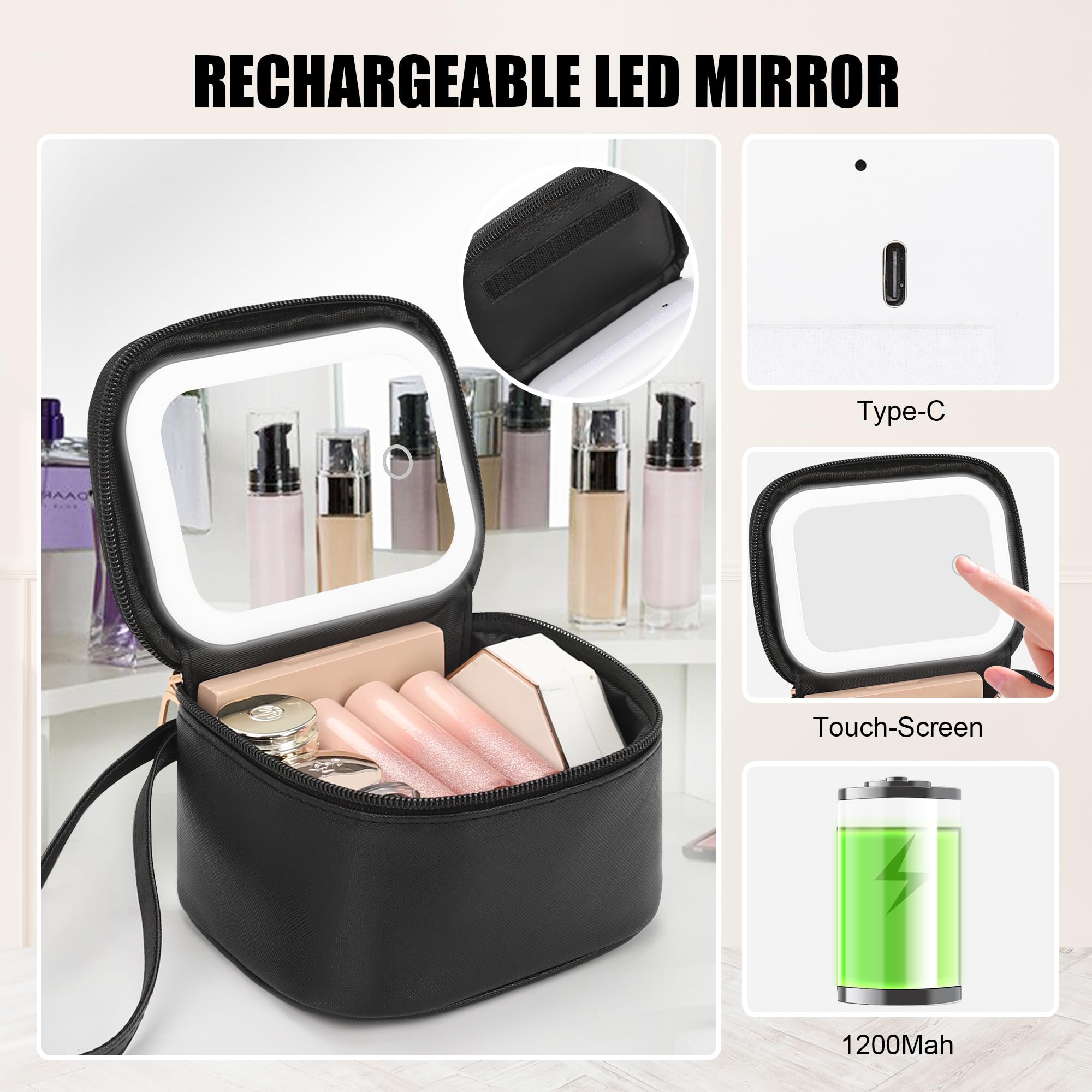 Relavel mini makeup bag three-light-modes for day natural warm lighting
