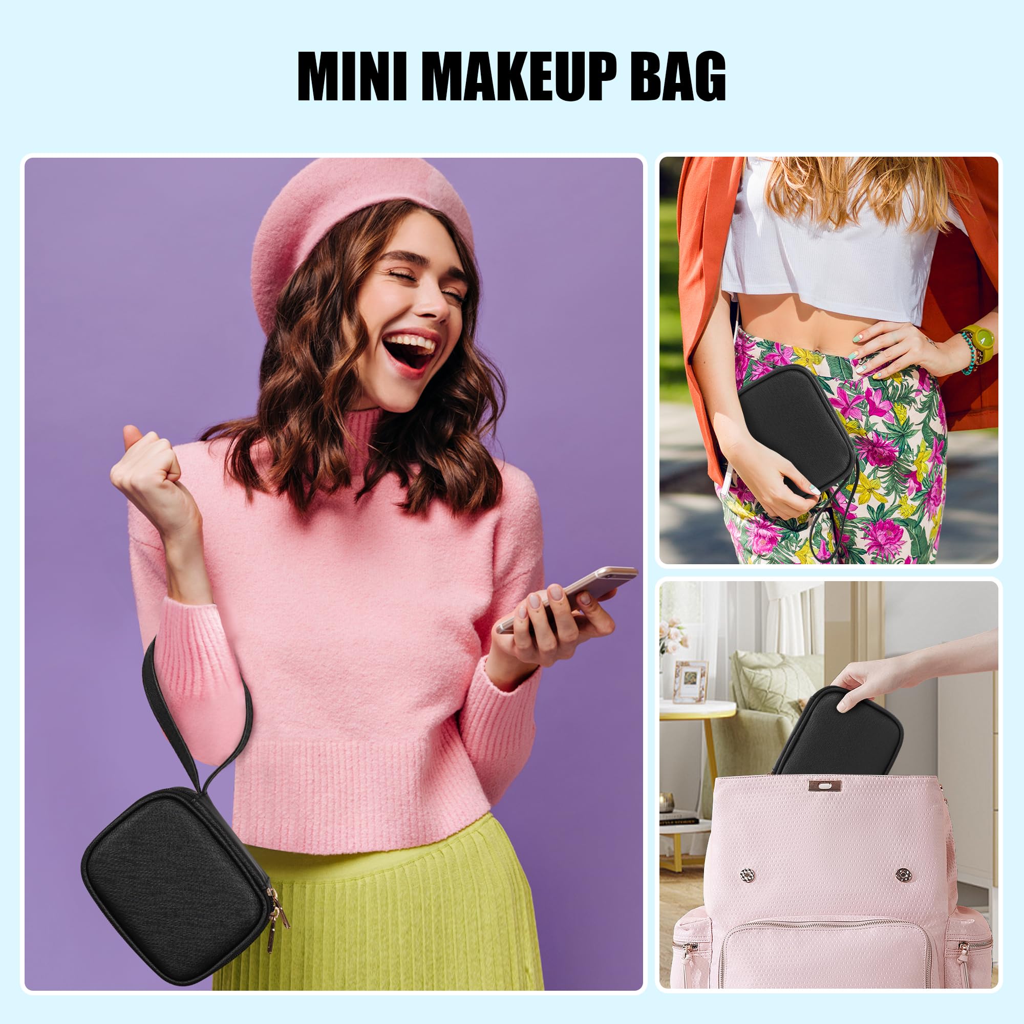 Relavel mini makeup bag wrist strap enables hands-free portability