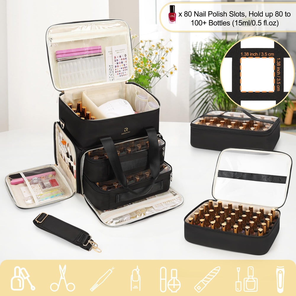 Relavel organizer upper layer divider keeps nail lamp and bottles organized.