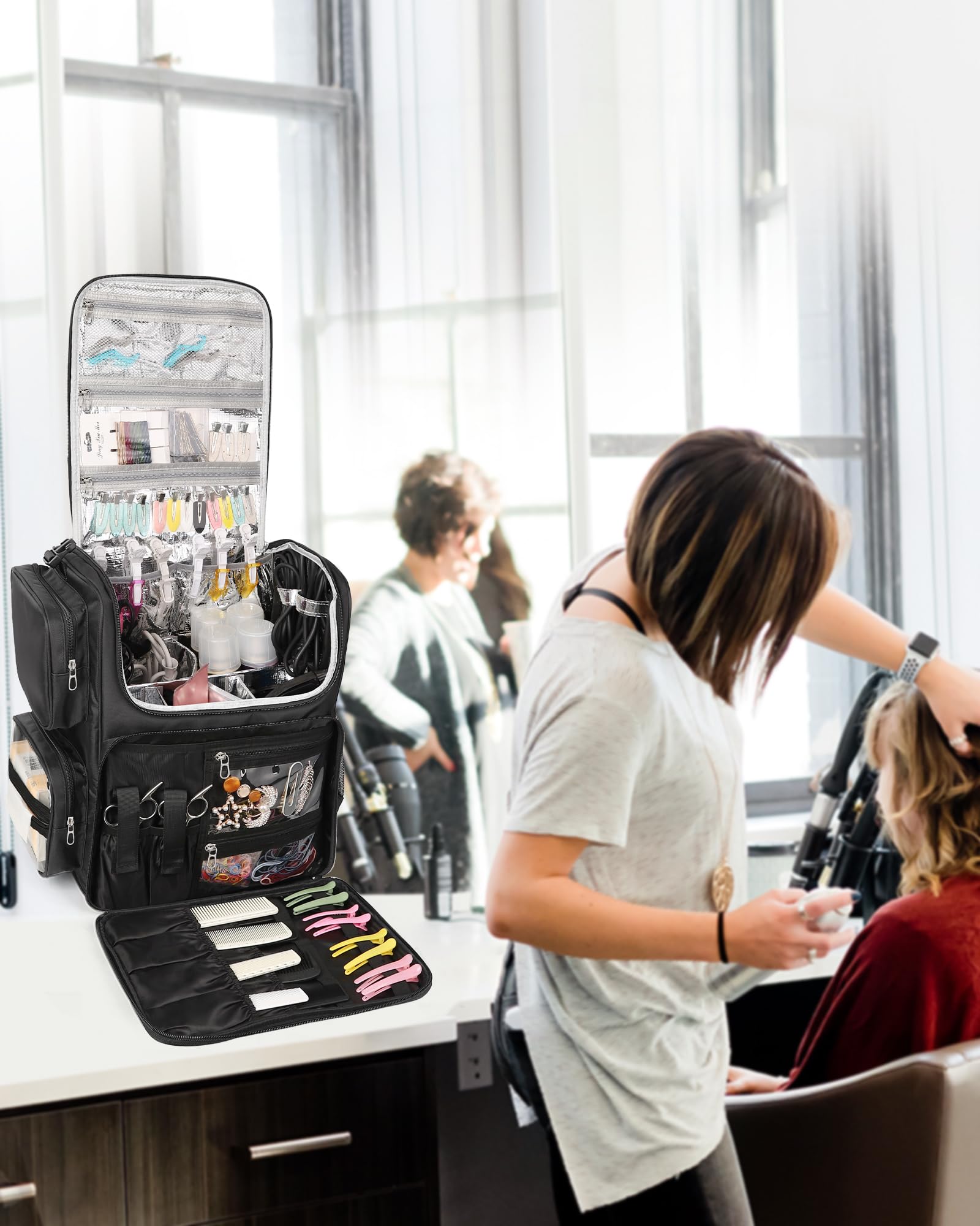 Relavel professional stylist backpack with removable dividers for flexible organization.