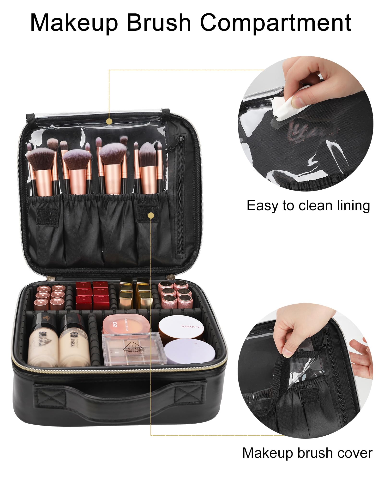 Relavel quilted leather black makeup bag with durable protection for transit.