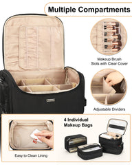 Relavel rolling makeup train case 360 wheels enable smooth quiet movement.