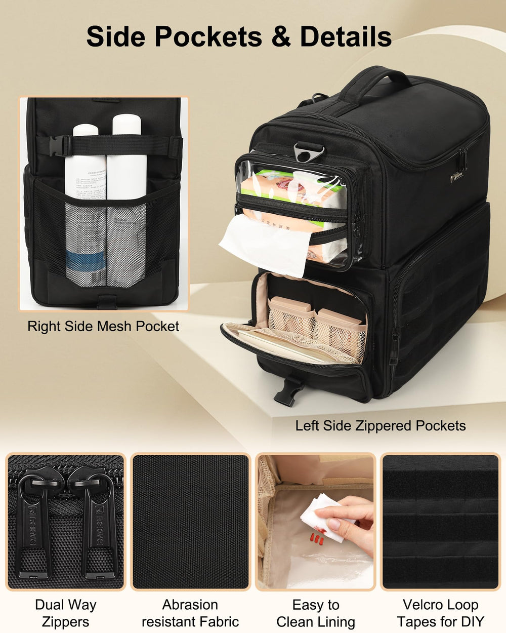 Relavel rolling makeup train case extendable handle offers comfortable pulls.