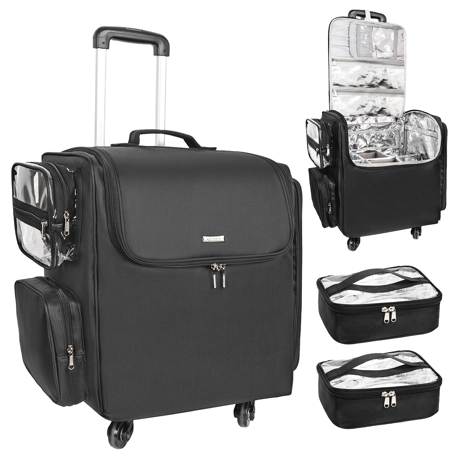 Relavel rolling makeup train case shows heat insulation layer for safely storing hot tools