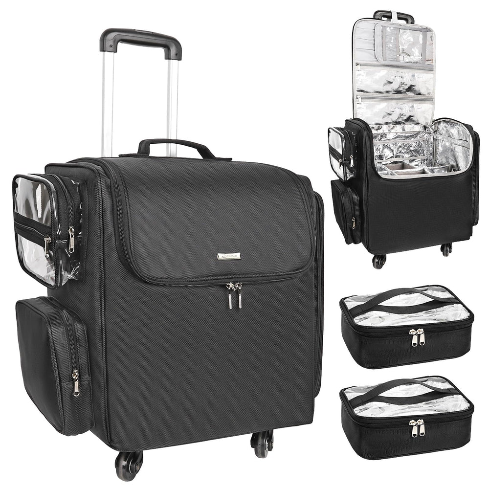 Relavel rolling makeup train case shows heat insulation layer for safely storing hot tools