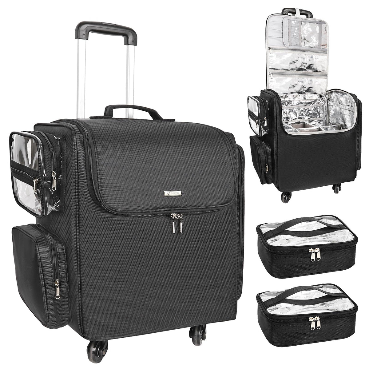 Relavel rolling makeup train case shows heat insulation layer for safely storing hot tools