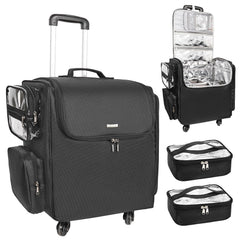 Relavel rolling makeup train case shows heat insulation layer for safely storing hot tools