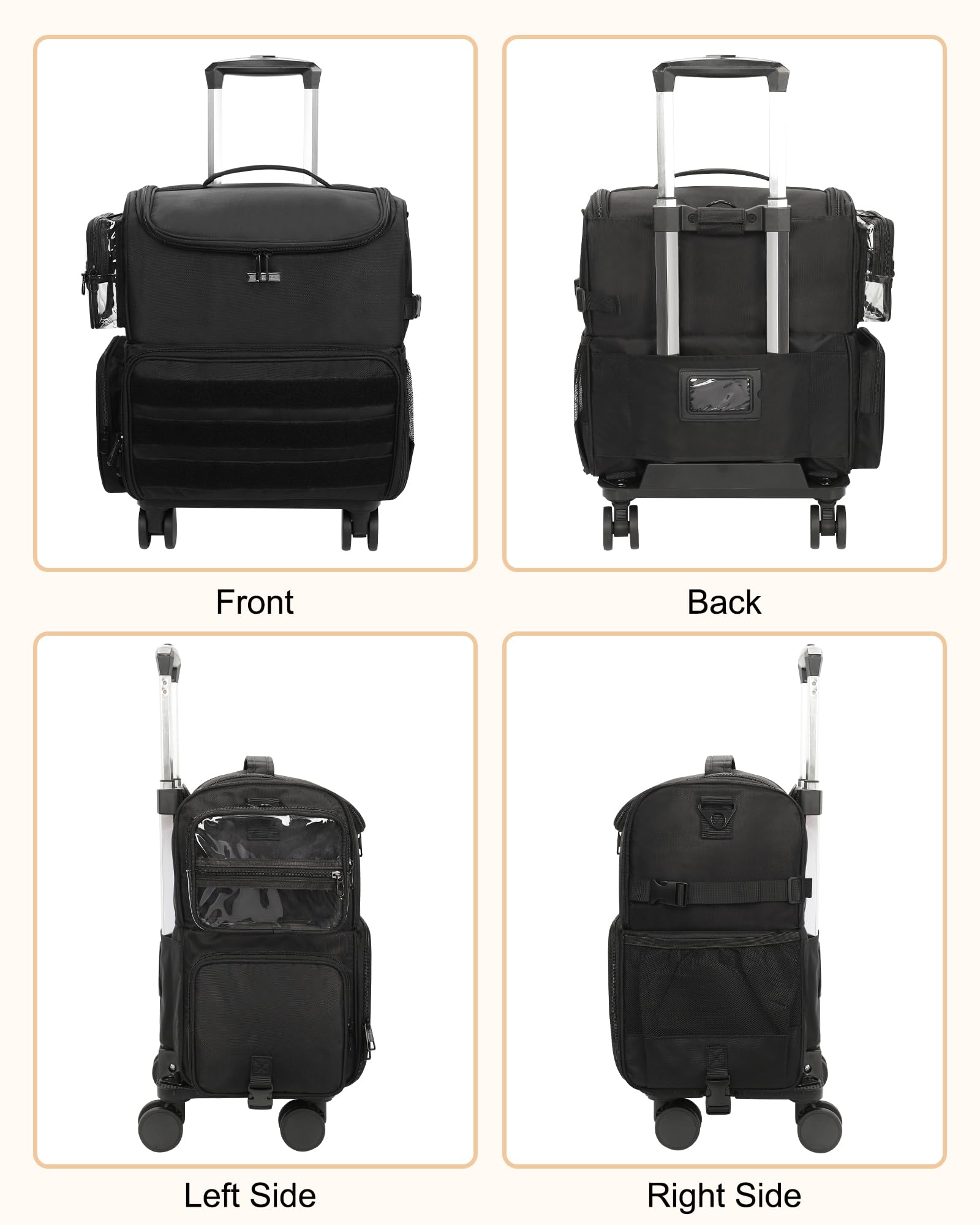 Relavel rolling makeup train case multi-use design suits professionals on the go.