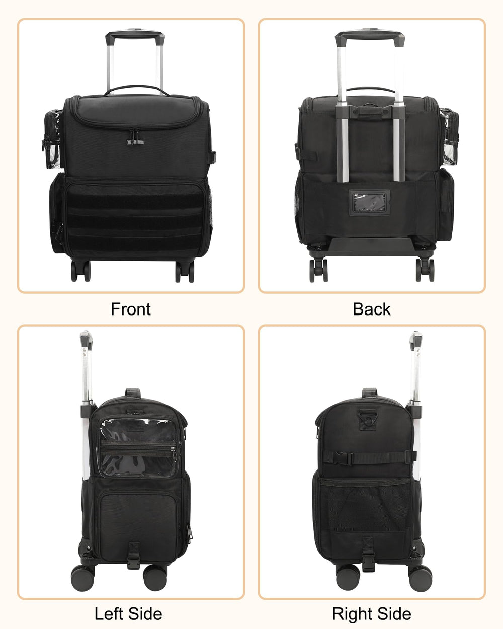 Relavel rolling makeup train case multi-use design suits professionals on the go.