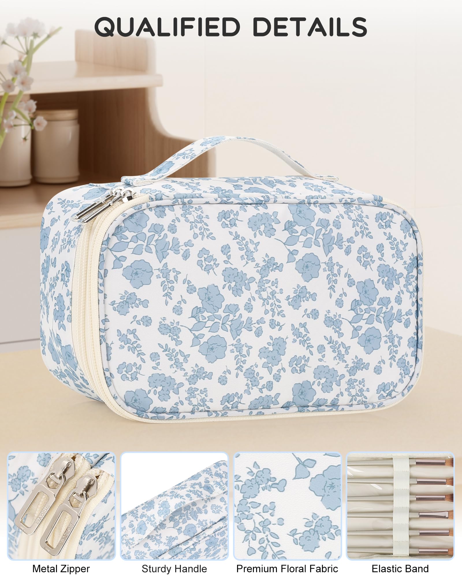 Relavel separate compartments with elastic slots and brush holders.