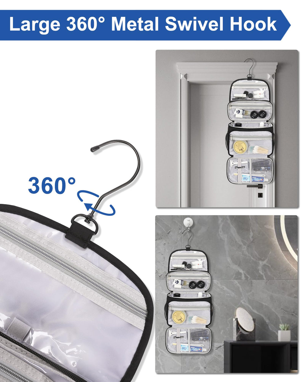 Relavel Toiletry Bag front zip pockets with PVC lining for liquids