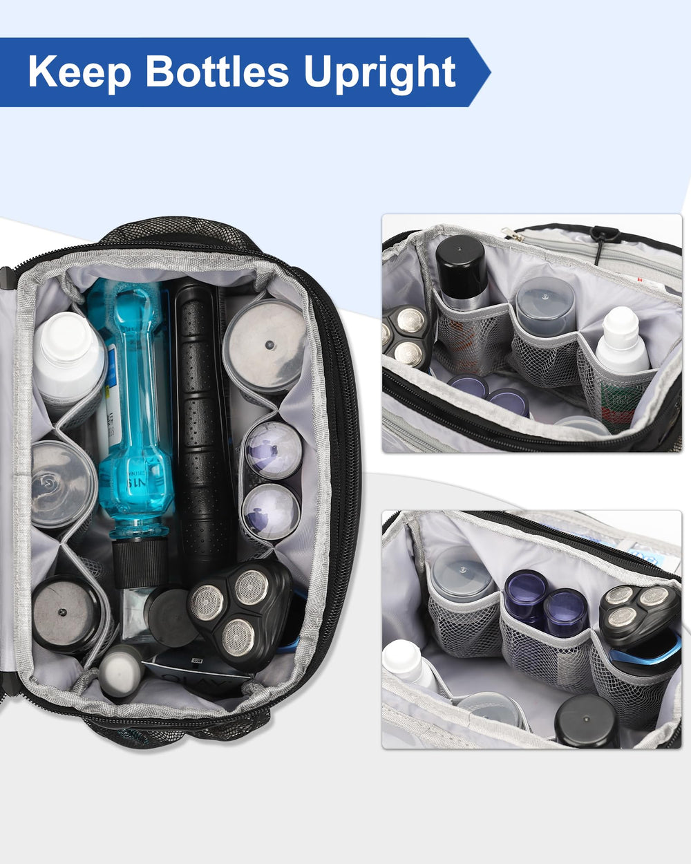 Relavel Toiletry Bag mesh pockets keeping items tidy and visible