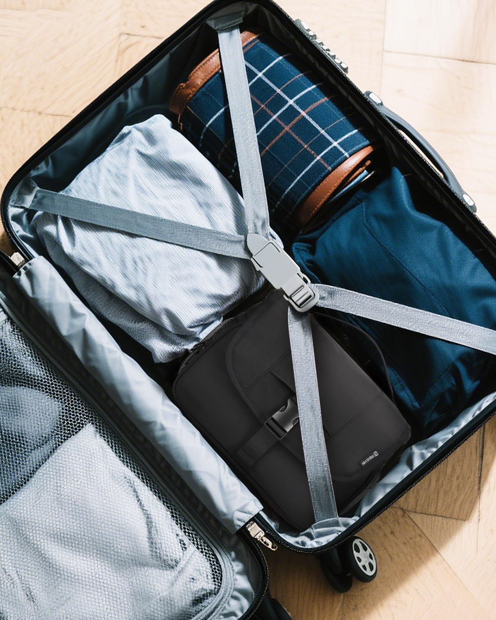 Relavel Toiletry Bag top handle and compact size fit easily in luggage