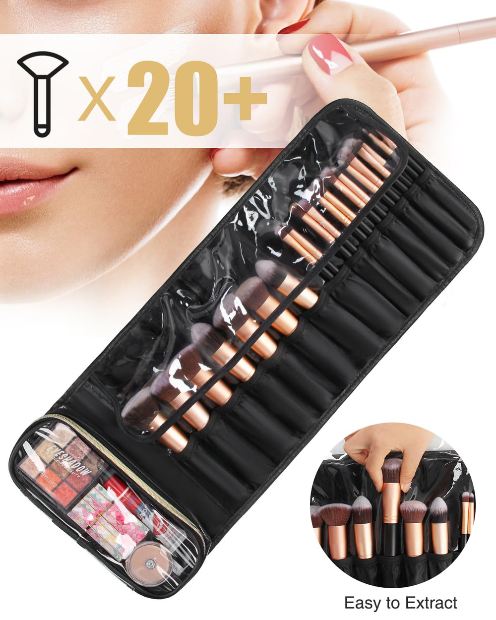 Relavel travel-friendly large case fits in bags and suits for efficient on-the-go makeup.