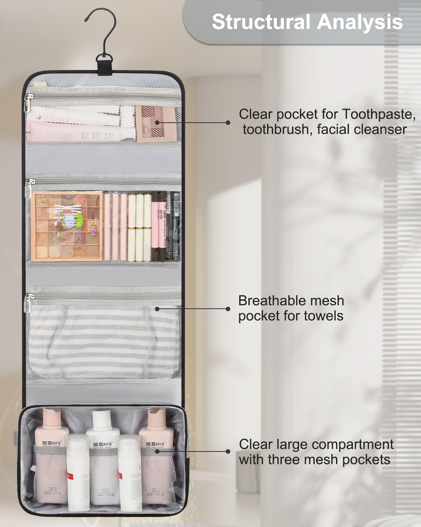 Relavel travel hanging toiletry bag compact folding design saves space.