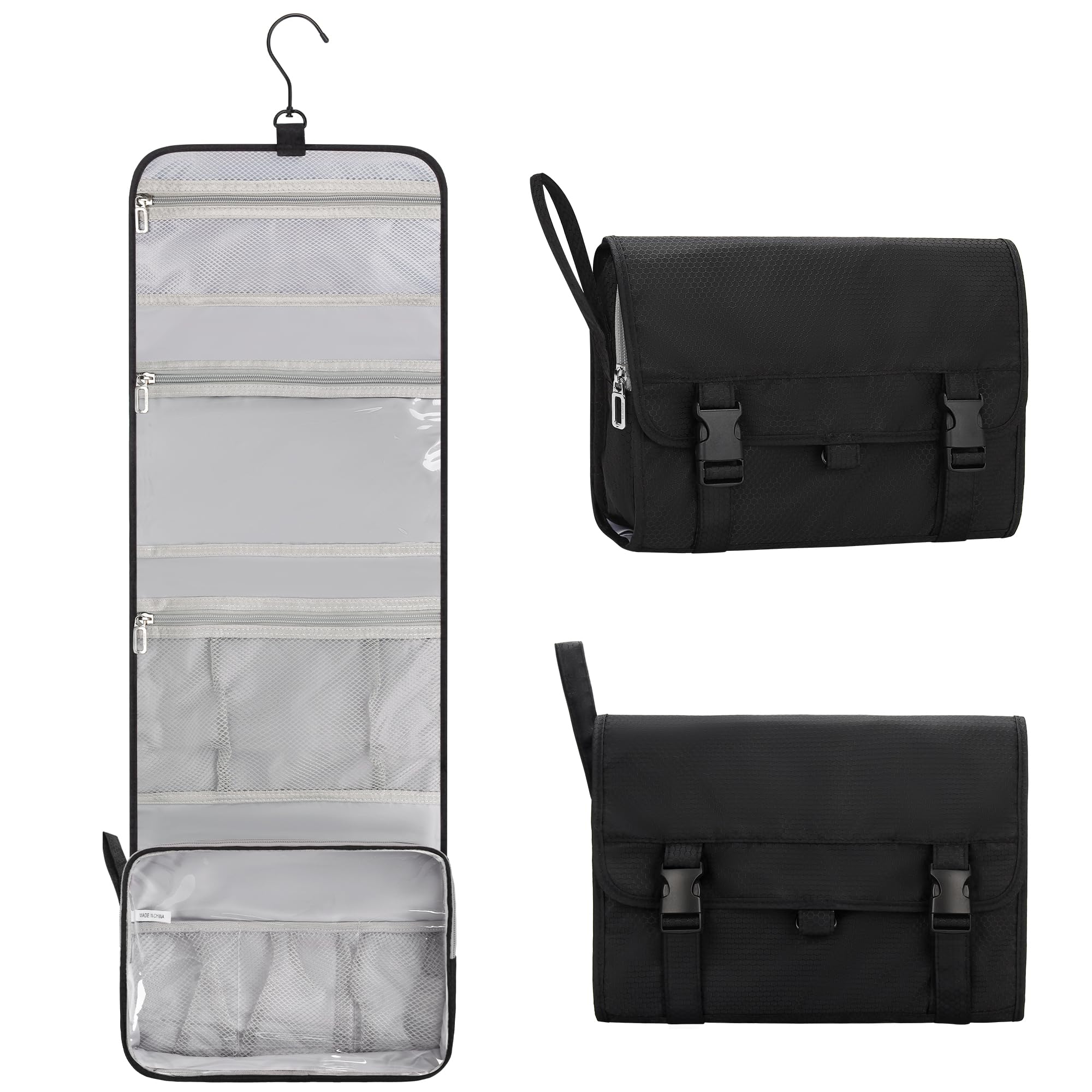 Relavel travel hanging toiletry bag main compartments for organized packing on trips.