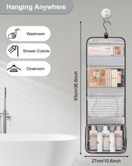 Relavel travel hanging toiletry bag open length shows full storage capacity.