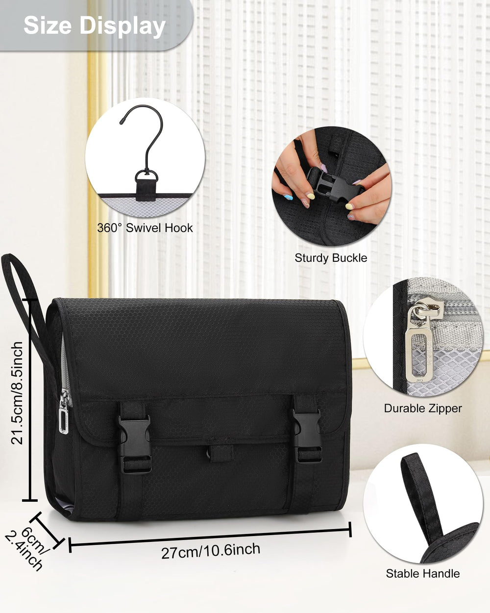 Relavel travel hanging toiletry bag waterproof nylon protects contents during travel.