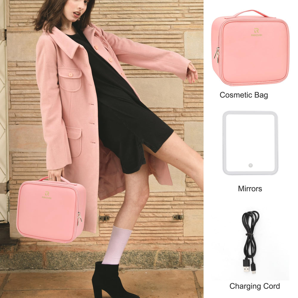 Relavel travel makeup bag 2000mAh battery powers long-lasting lighting
