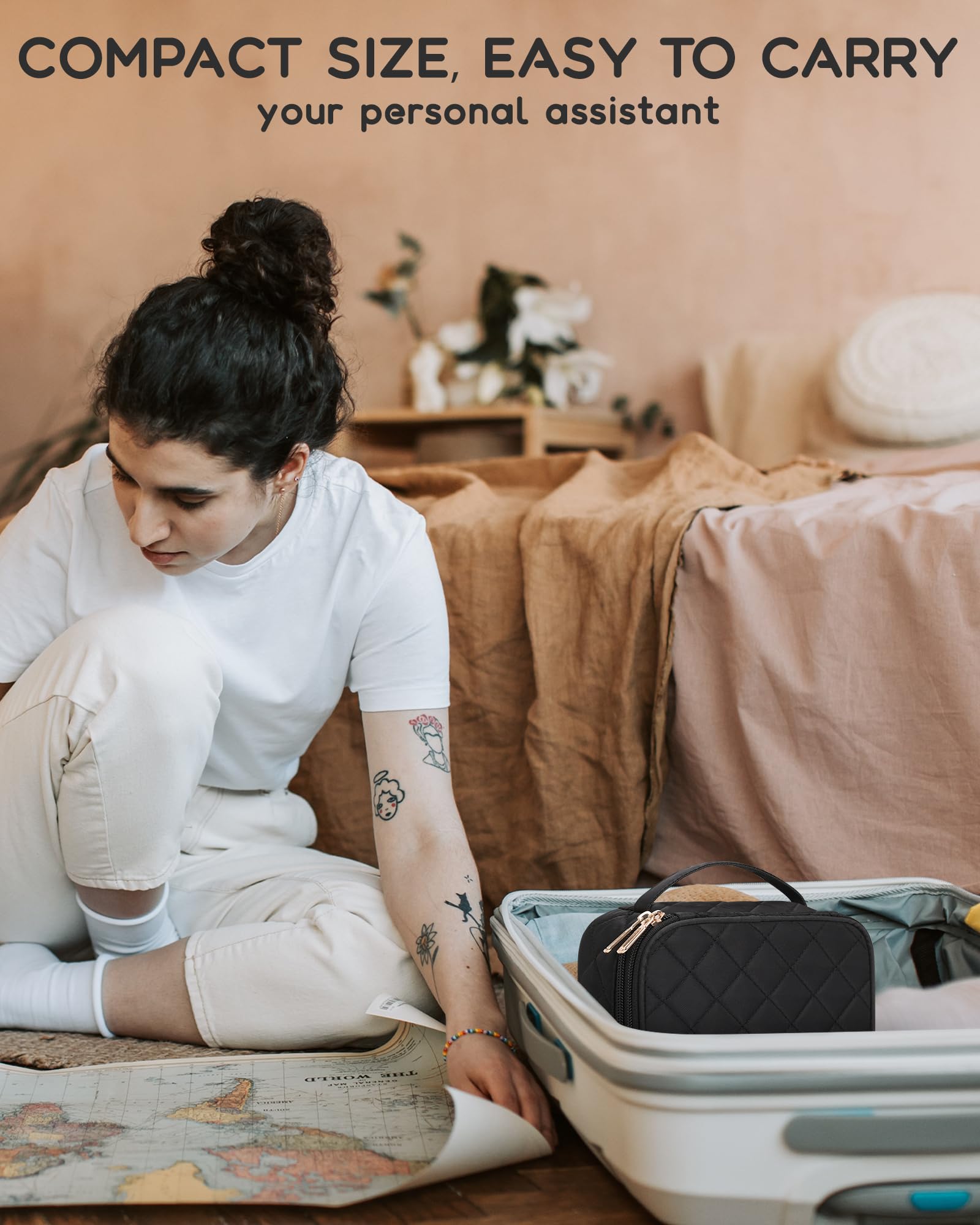Relavel travel-friendly cosmetic bag ready for short trips in use.