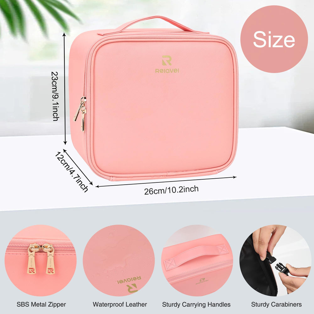 Relavel travel makeup bag LED mirror closed for compact travel and secure storage