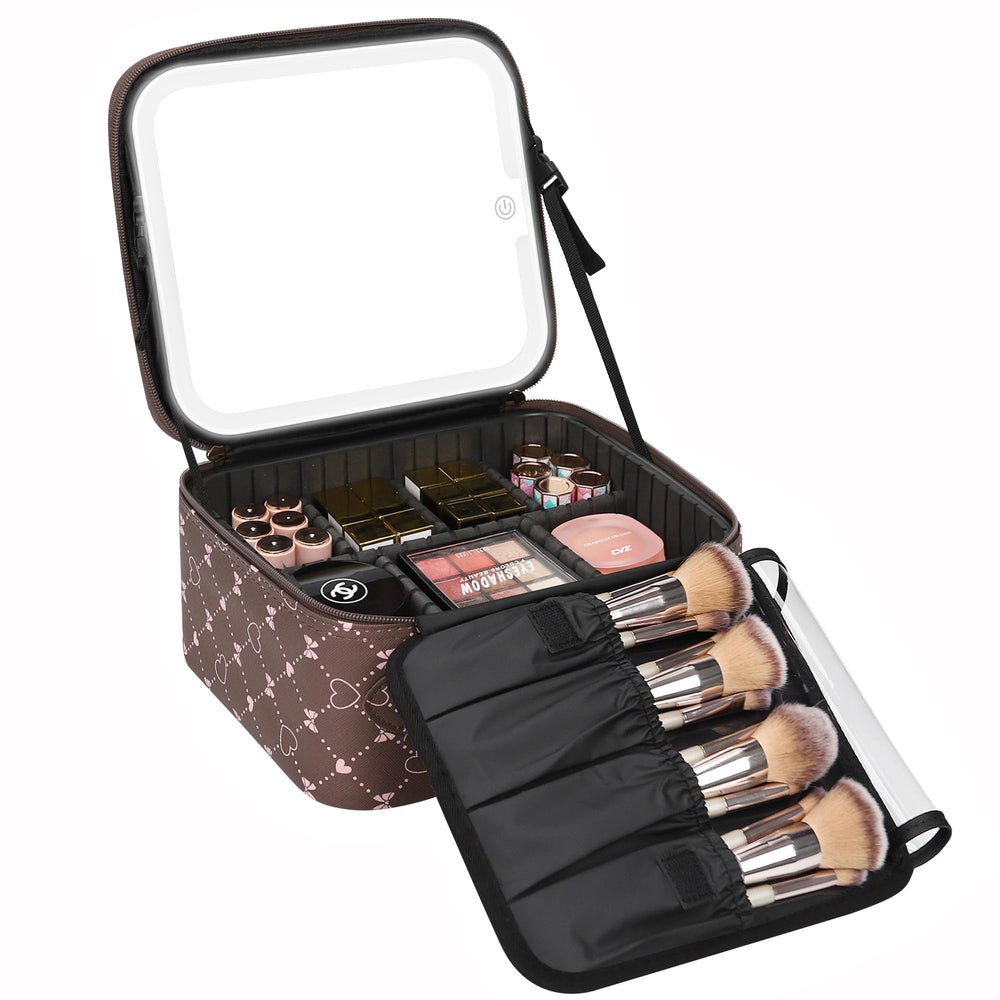 Relavel travel makeup bag with LED mirror showcases portable grooming and integrated LED lighting