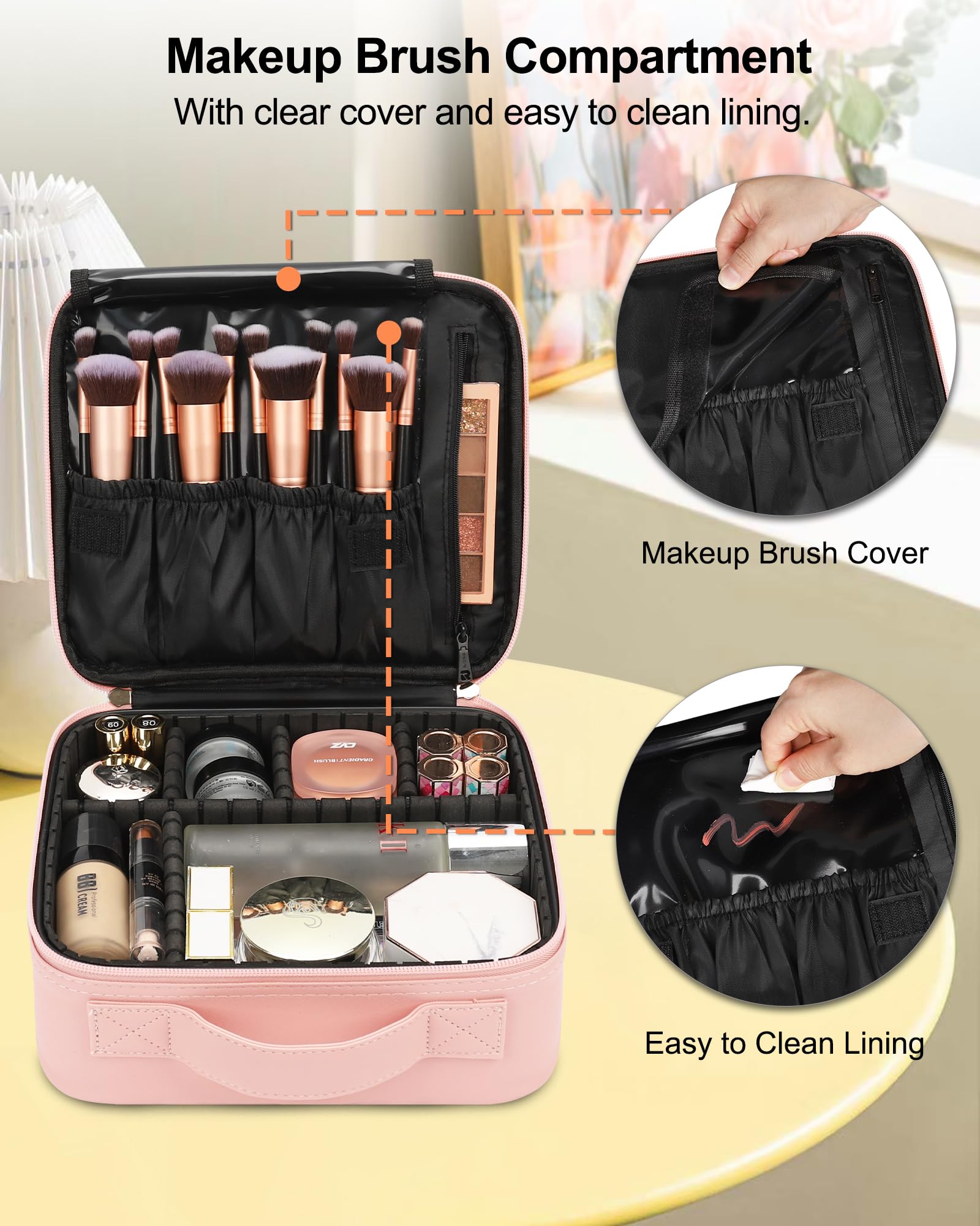 Relavel travel makeup case waterproof interior protects valuables during transit.