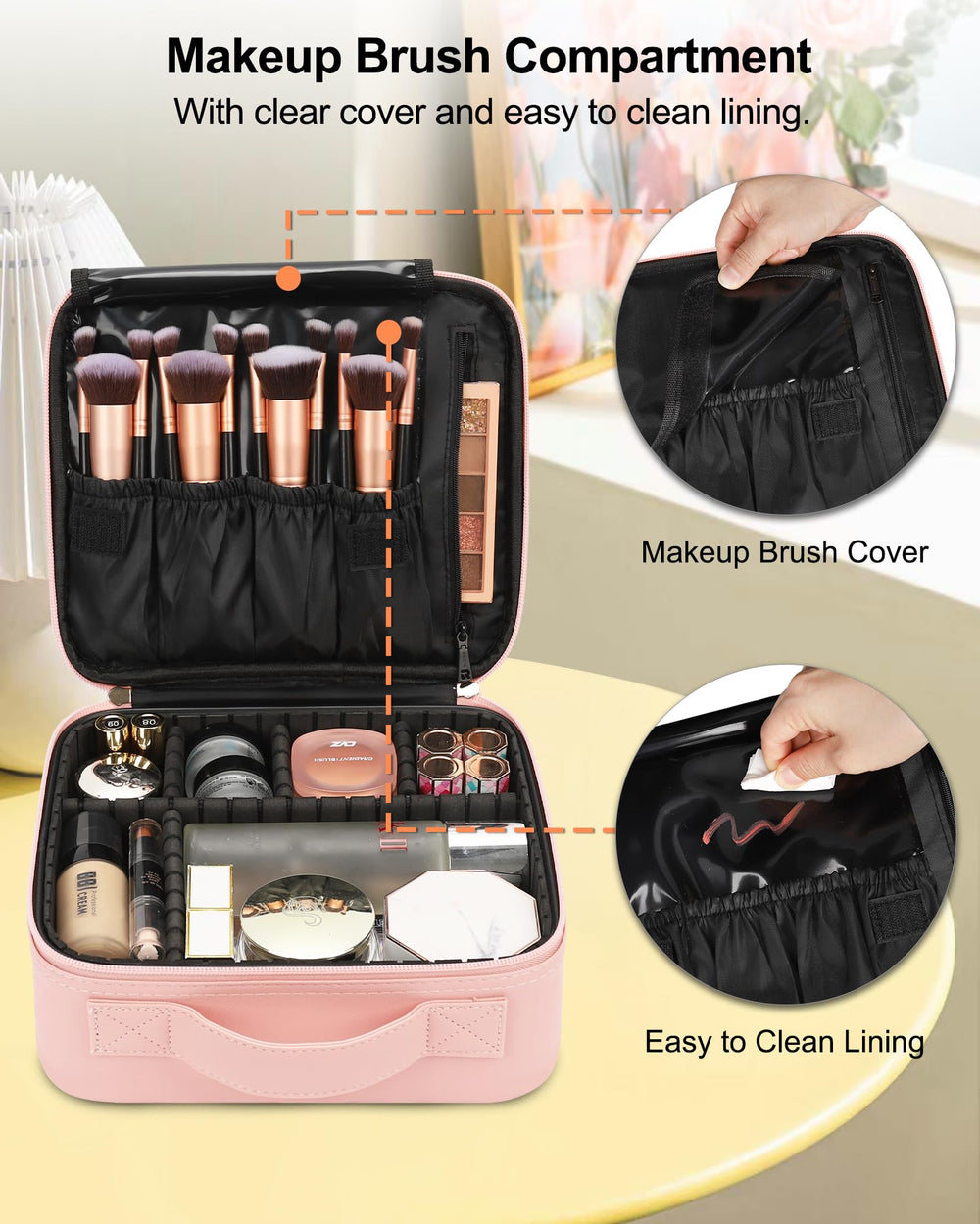 Relavel travel makeup case waterproof interior protects valuables during transit.