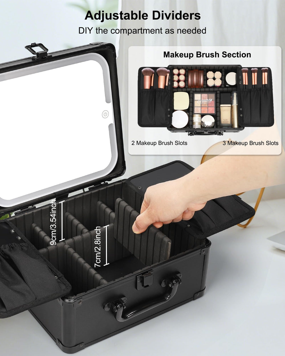 Relavel travel makeup case with LED mirror demonstrates portable lighting for on-the-go routines.