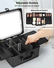 Relavel travel makeup case with LED mirror demonstrates portable lighting for on-the-go routines.