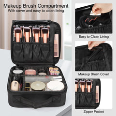 Relavel travel makeup train case brush slots; quick access for makeup brushes while traveling.