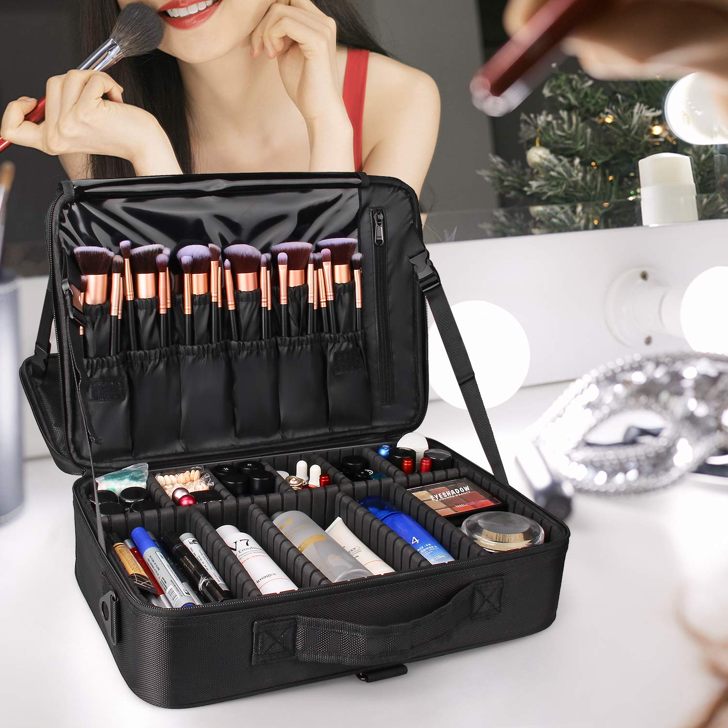 Relavel travel makeup train case closed, ready for secure portable storage