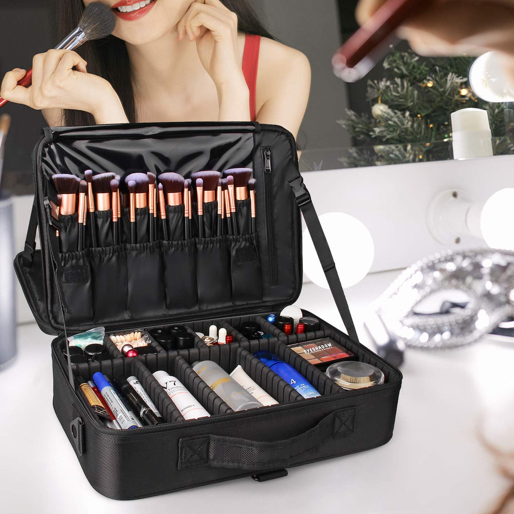 Relavel travel makeup train case closed, ready for secure portable storage