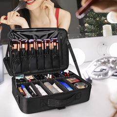 Relavel travel makeup train case closed, ready for secure portable storage