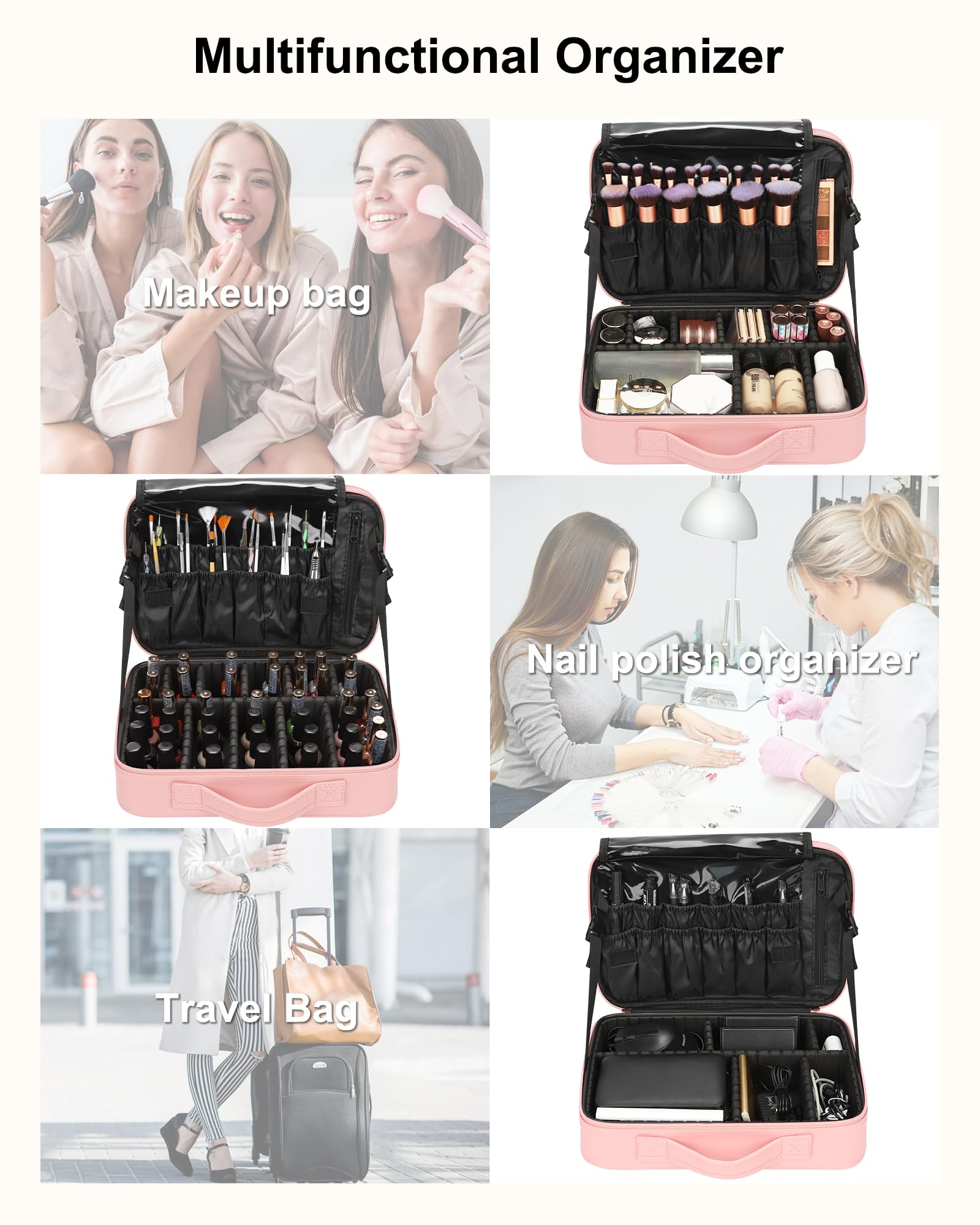 Relavel travel makeup train case durable material offers water resistance and rugged use.