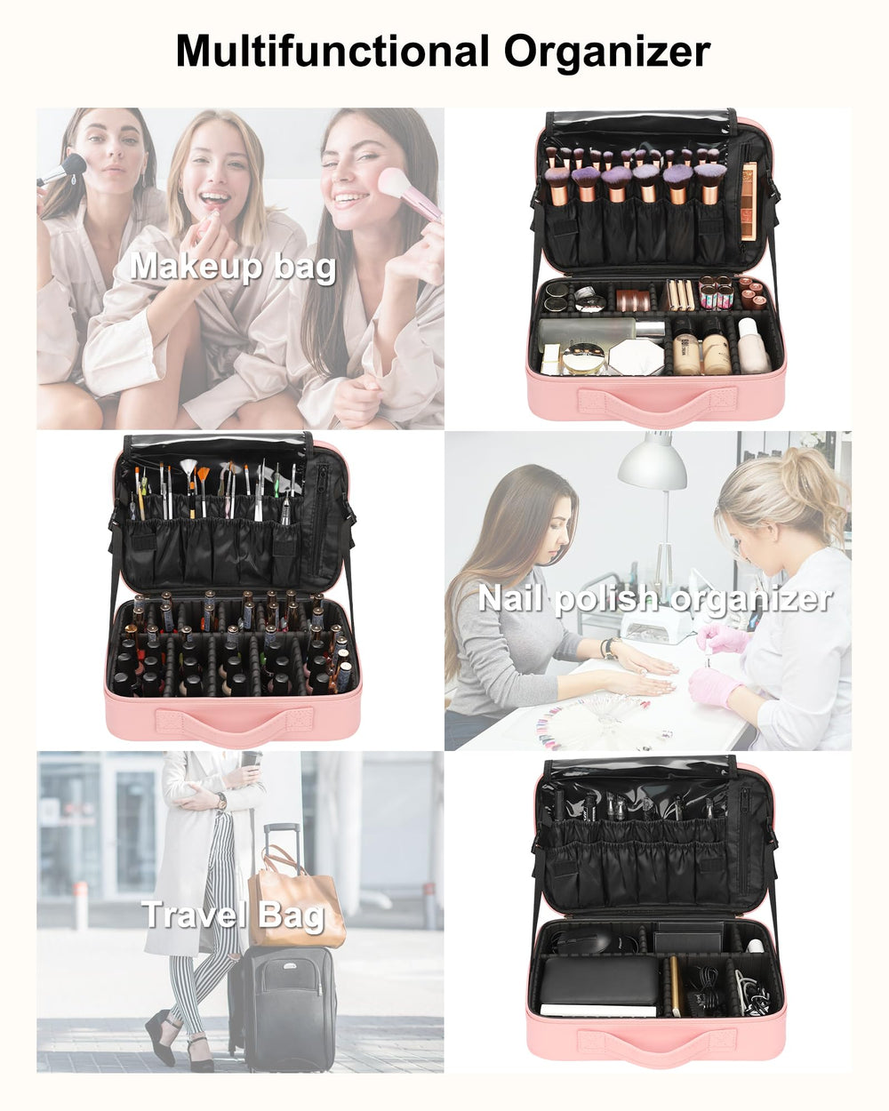Relavel travel makeup train case durable material offers water resistance and rugged use.