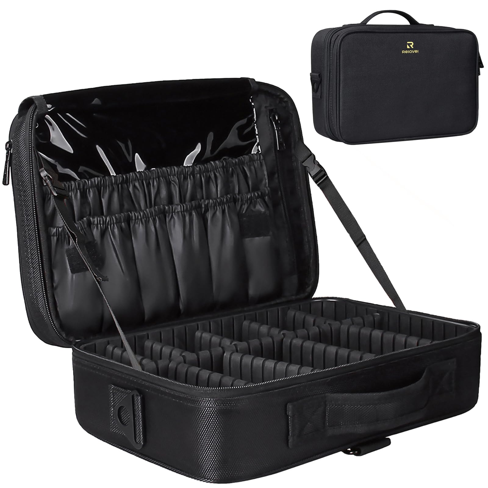 Relavel travel makeup train case exterior shows sturdy build for on-the-go cosmetics
