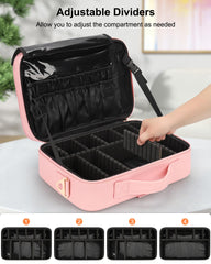 Relavel travel makeup train case interior compartments keep cosmetics neatly organized.