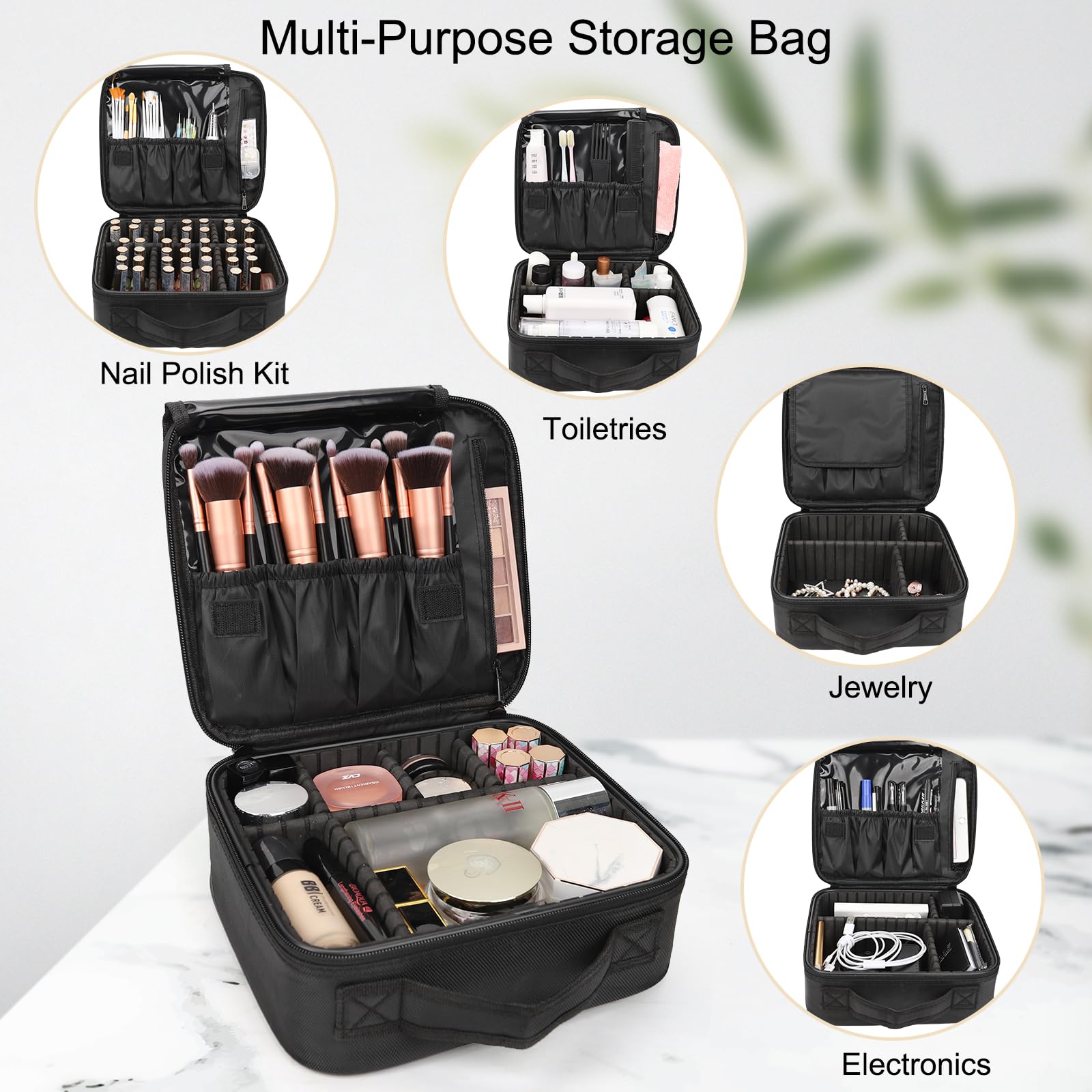 Relavel travel makeup train case doubles as jewelry and small electronics organizer.