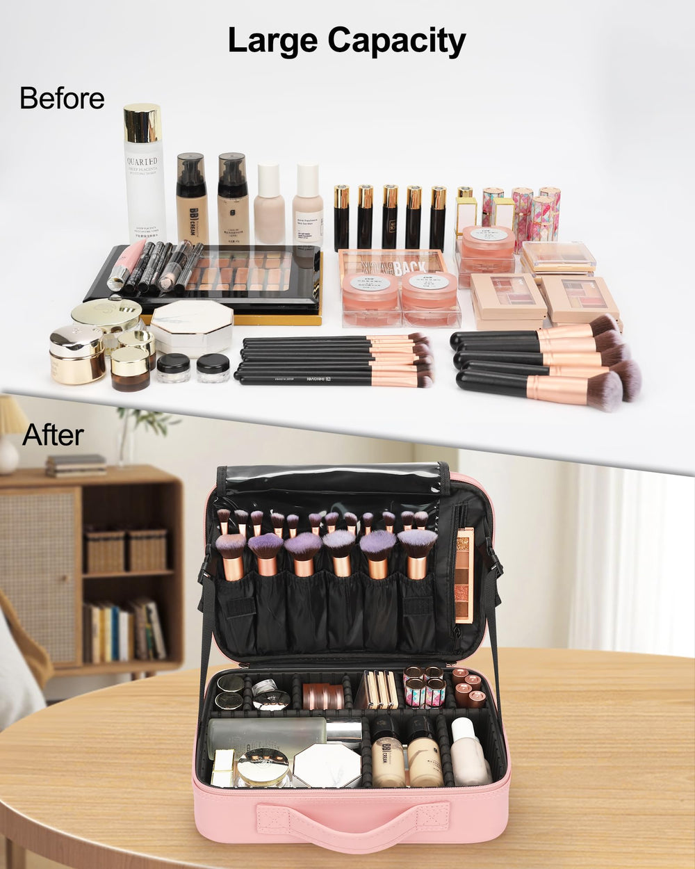 Relavel travel makeup train case lightweight design reduces travel bulk.