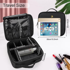 Relavel travel makeup train case open compartments showing adjustable dividers for neat tools.